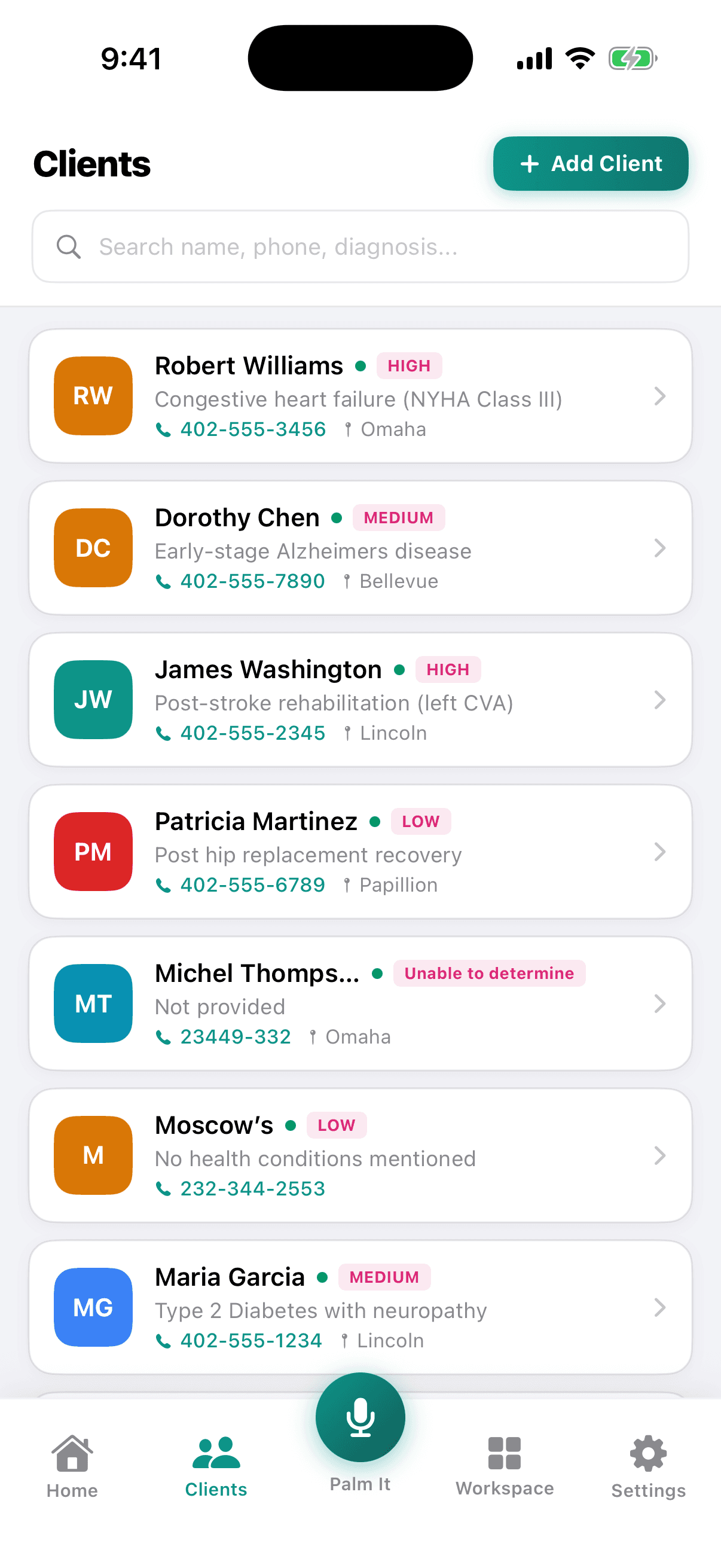 PalmCare AI clients list