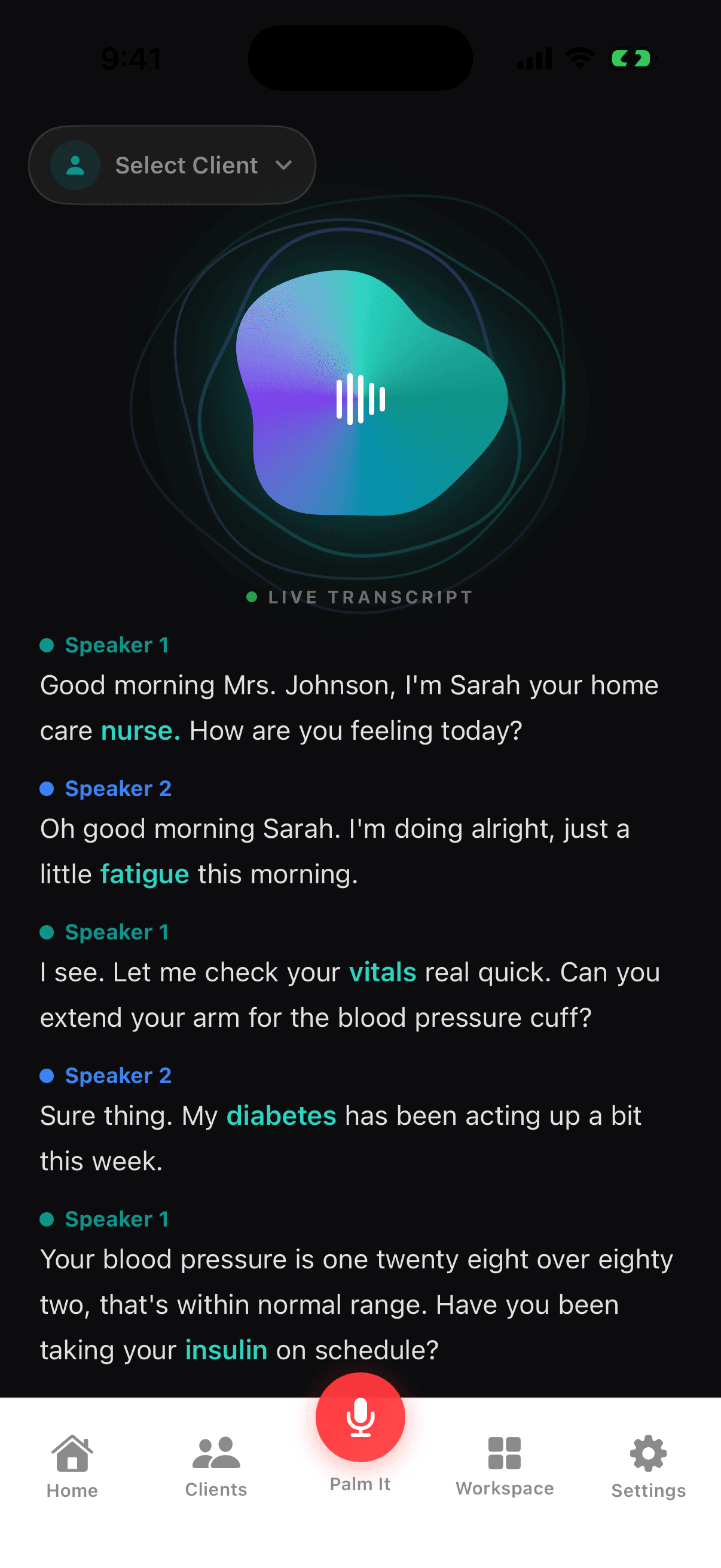 PalmCare AI recording screen