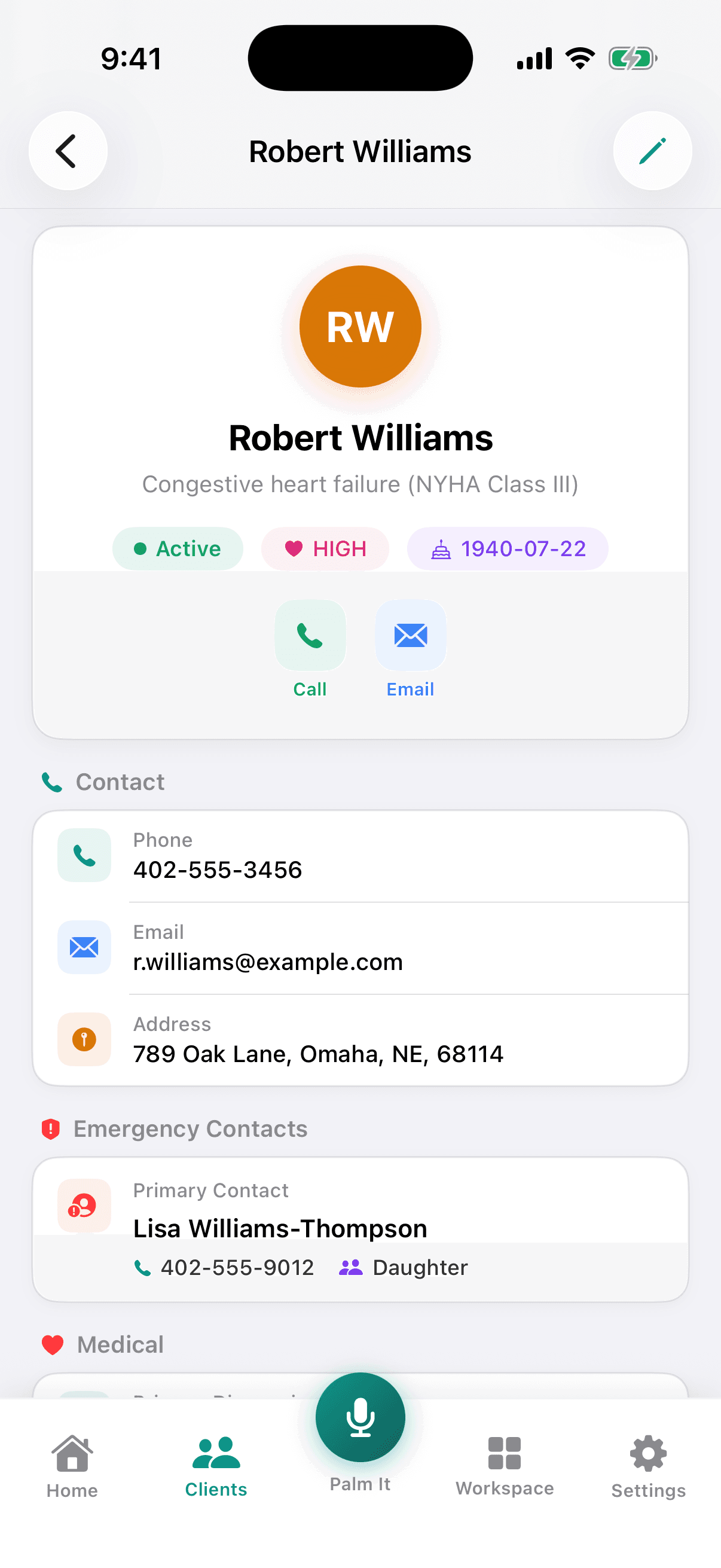 Client Care Profiles screenshot