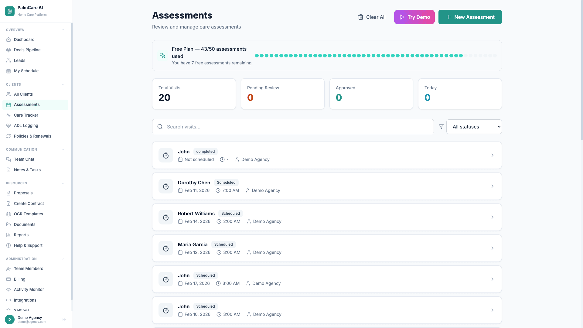 Assessments & Visits screenshot
